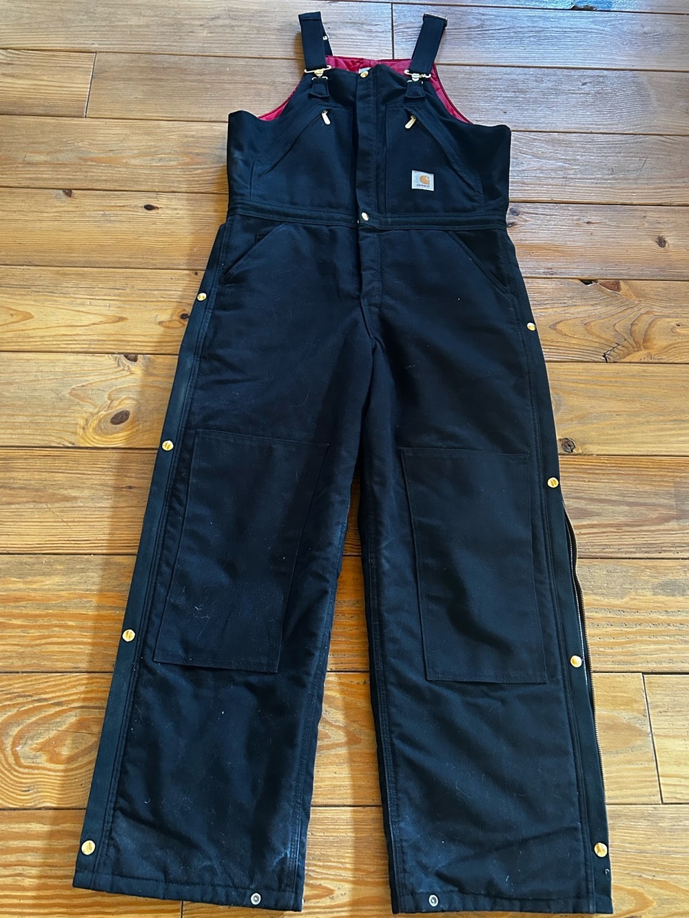 Carhartt Duck Insulated Bib Overalls Men’s Black and Red 34x30